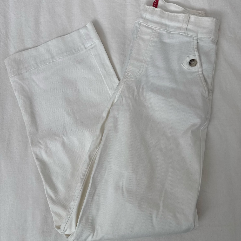 SPANX Women's Stretch Twill Cropped White Wide Leg Pants